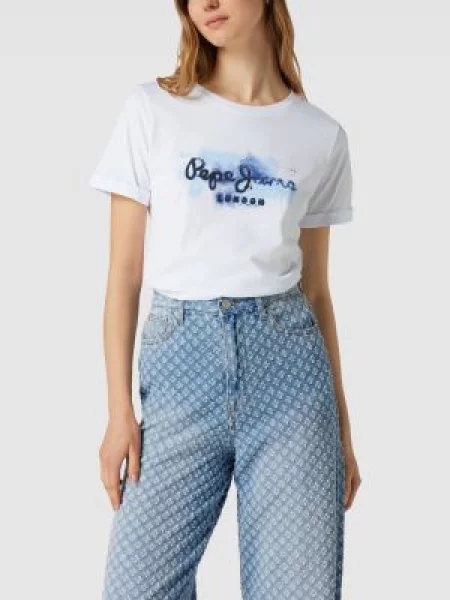 Pepe Jeans T-shirt z krótkim rękawem biało-niebieski S biała