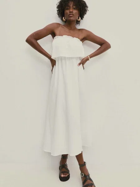 Answear Lab rochie din midi evazati alb
