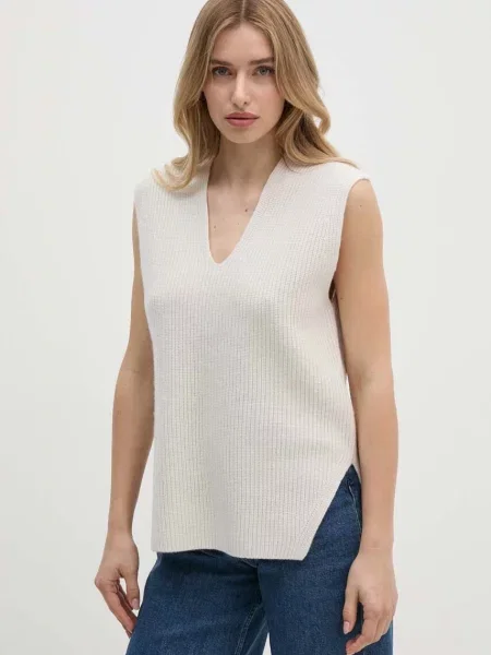 Вълнен елек Calvin Klein от лека материя бежово