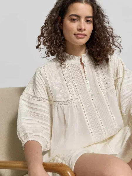 Bluzka o kroju relaxed fit z haftami i drapowaniami Jake*s Casual