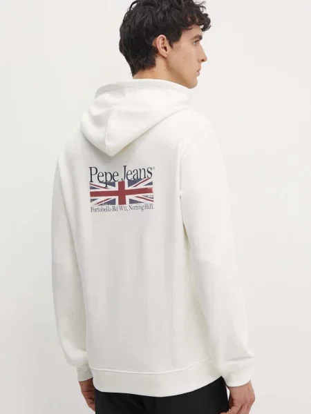 Суичър с качулка Pepe Jeans с качулка с принт бяло