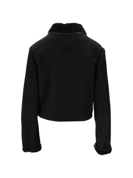 Gulerat geacă La Rose din piele de oaie negru