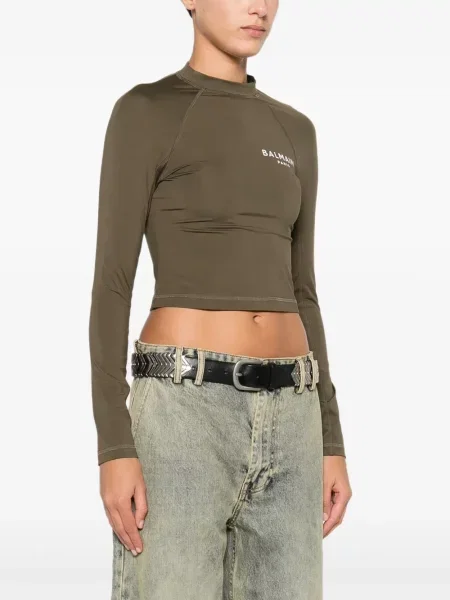 Lung tricou Balmain cu imagine verde