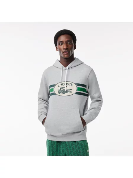 Lacoste Bluza Z Kapturem Z Nadrukiem Classic Fit szara