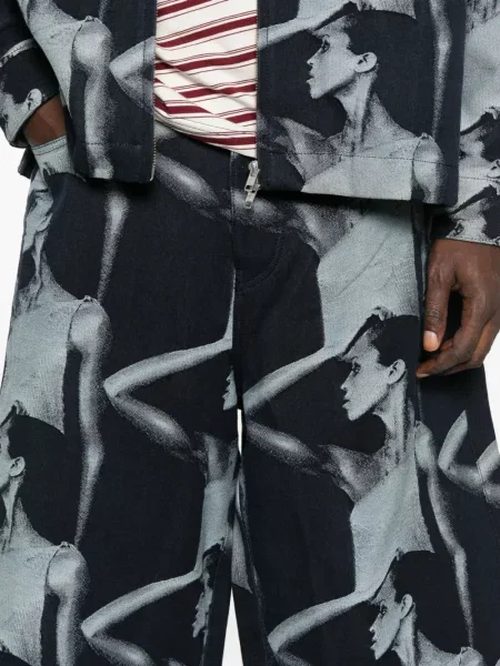 Pantaloni scurți din denim Wales Bonner cu imagine albastru