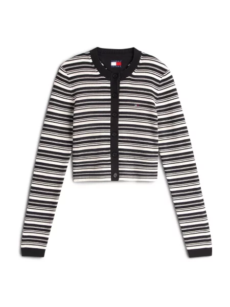 Tommy Jeans Geacă tricotată bleumarin / roșu / negru alb