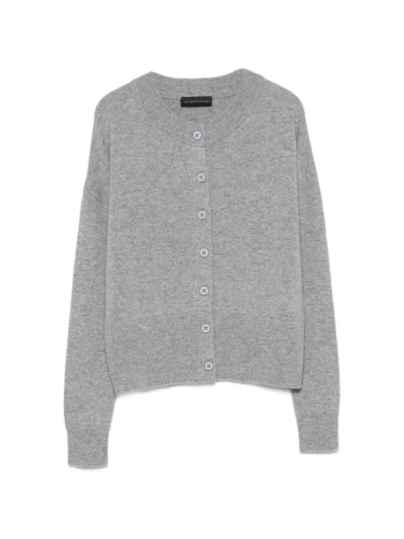 Cardigan Le Petit Pulle cu decolteu rotund gri