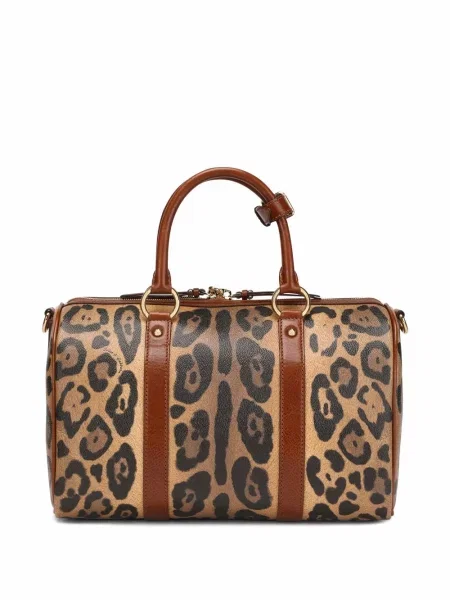 Kožená leopardí kožená taška Dolce & Gabbana s potiskem hnědá