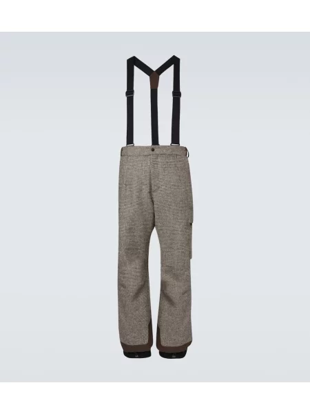 Volnene hlače Moncler Grenoble s karirastim vzorcem siva