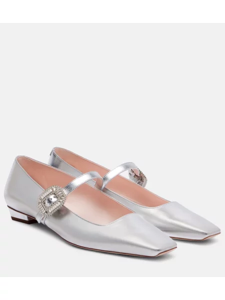 Balerini Roger Vivier din piele argintiu