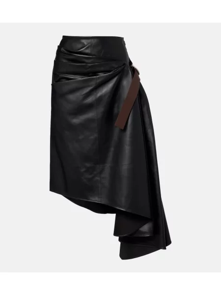 Spódnica skórzana Loewe asymetryczna drapowana do kolan czarna