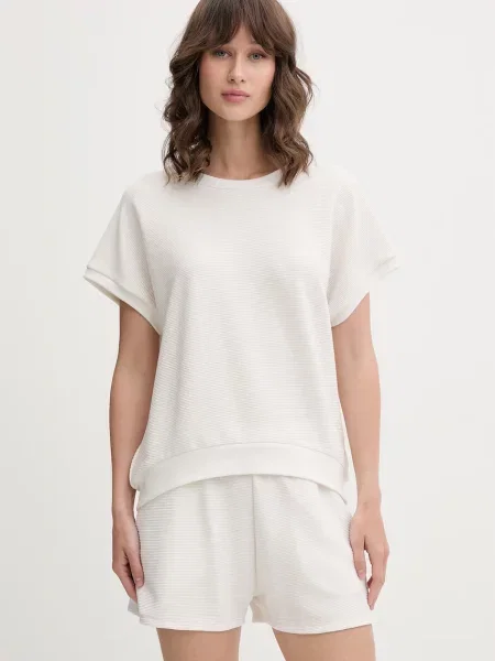 BOSS Tricou loungewear pentru femei cu lyocell BB TEXTURE_Top bej