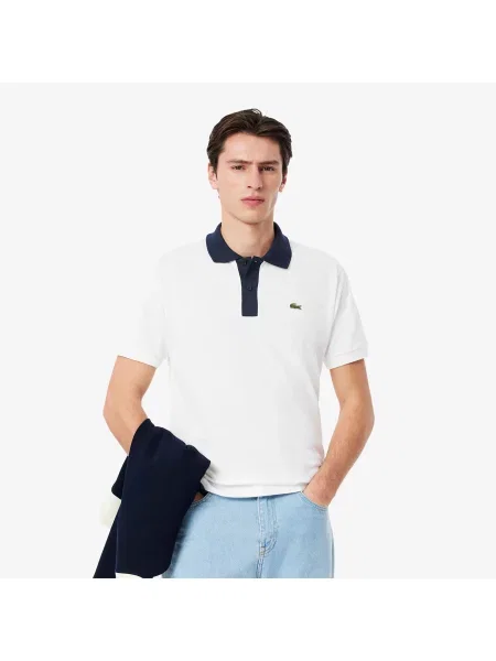 Lacoste Koszulka Polo Classic Fit Z Kontrastowym Kołnierzykiem biała