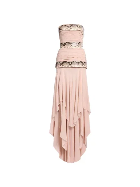 Rochie maxi Elie Saab cu volane cu model piele de șarpe