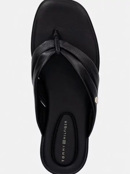 Tommy Hilfiger джапанки дамски кожени ELEVATED TOE POST LTH SANDAL черно