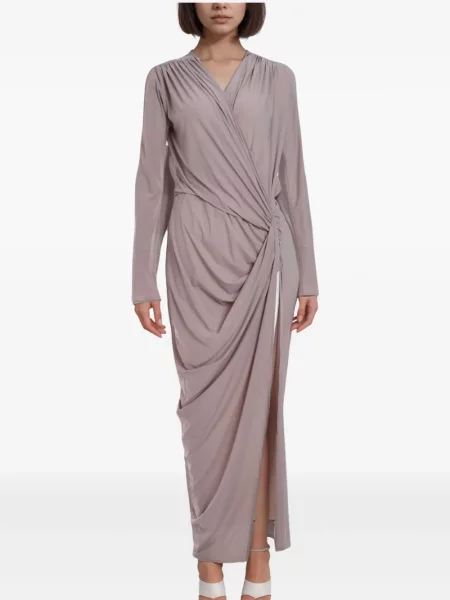 Rochie maxi Atlein cu decolteu în V drapată de costum violet