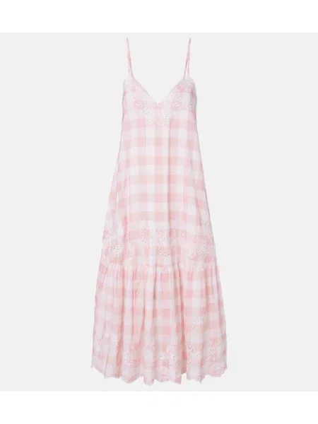 Rochie midi Juliet Dunn cu broderie în carouri alb