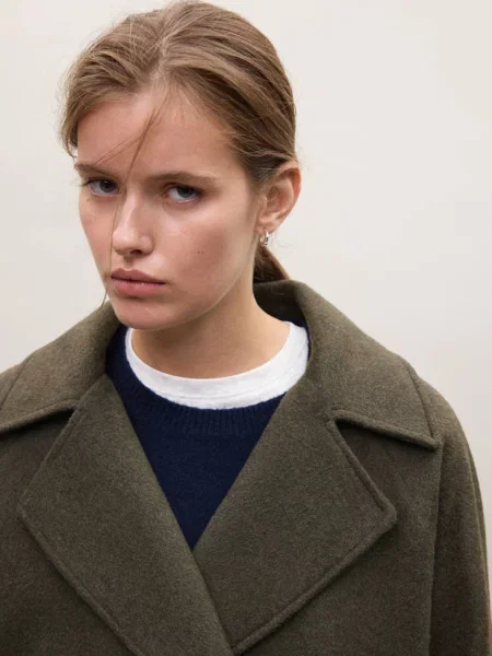 Płaszcz dwurzędowy z mieszanki wełny khaki Teen XS MANGO TEEN