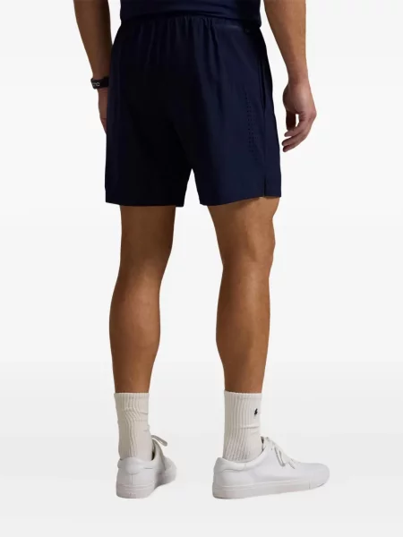 Haftowane szorty jeansowe Polo Ralph Lauren skórzane na ramiączkach niebieskie