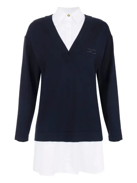 Dzianinowa sukienka mini Elisabetta Franchi z dekoltem w serek garniturowa czarna