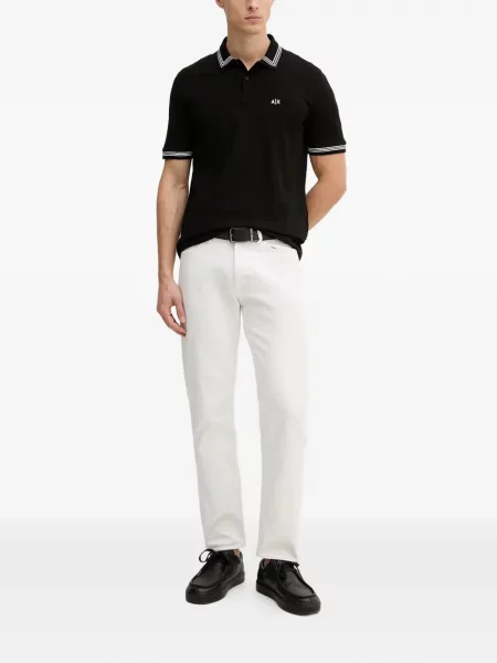 Tricou polo Armani Exchange cu dungi cu imagine negru