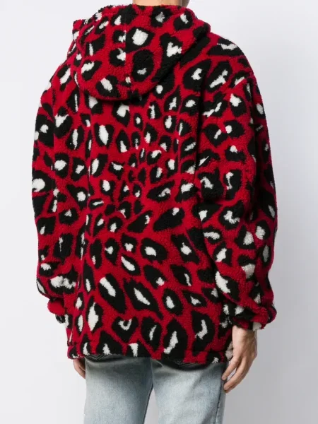 Pulover Msgm cu glugă cu imagine cu imprimeu animal print roșu