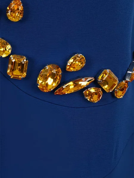 Rochie Prada cu decolteu în V de cristal de costum albastru