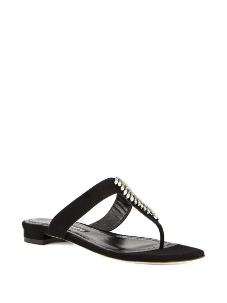 Sandale Manolo Blahnik fără toc de cristal negru
