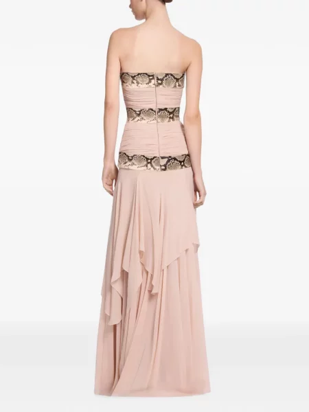 Rochie maxi Elie Saab cu volane cu model piele de șarpe