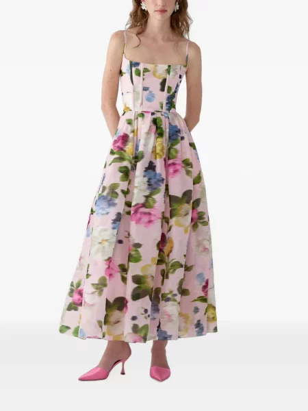 Rochie maxi Carolina Herrera cu model floral cu imagine roz