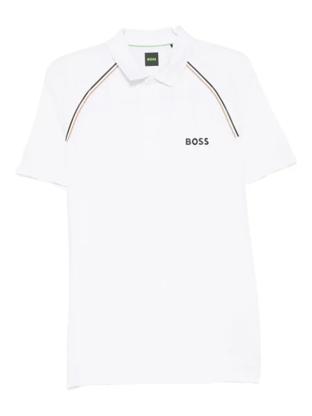 Tricou polo Boss cu dungi cu autograf alb