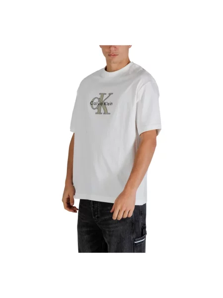 Calvin Klein Jeans t-shirt beżowy z aplikacją biała