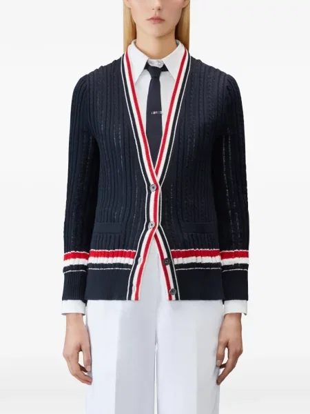 Cardigan Thom Browne cu dungi albastru