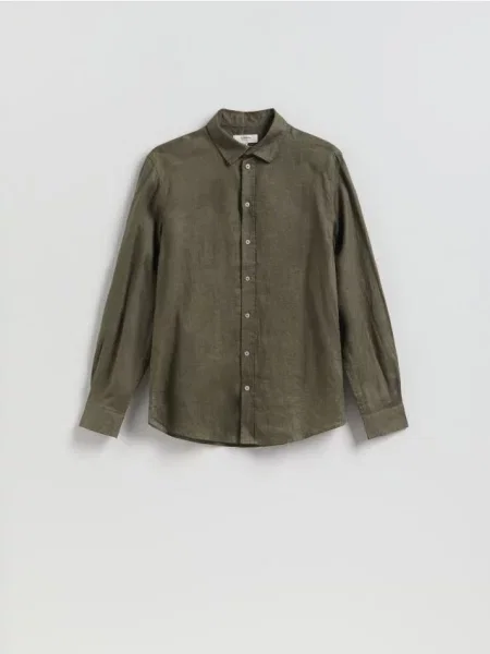 Reserved Cămașă din in croială slim verde