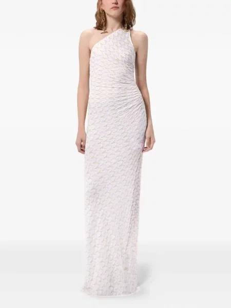 Rochie maxi Missoni cu volane cu un umăr gol alb