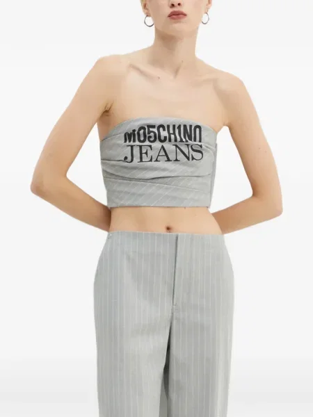 Top Moschino Jeans w paski z nadrukiem szary