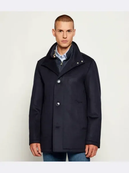 BOSS BLACK De lână palton cu adaos de cașmir negru