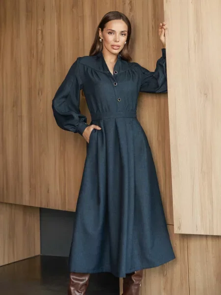 Сукня міді Dressa темно-синій бавовна/віскоза синя