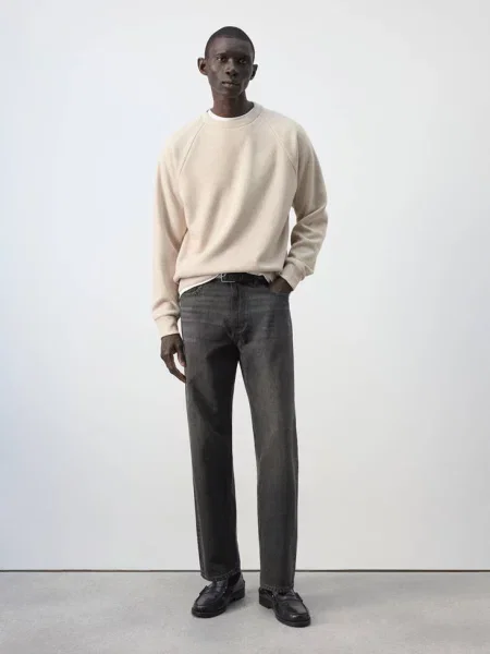 Bluza z czesanej tkaniny Mężczyzna S MANGO MAN beżowy