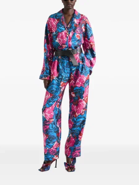 Pantaloni Givenchy de mătase cu model floral cu imagine albastru