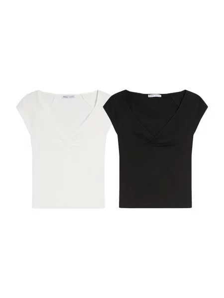 Bershka Tricou negru / murdar alb