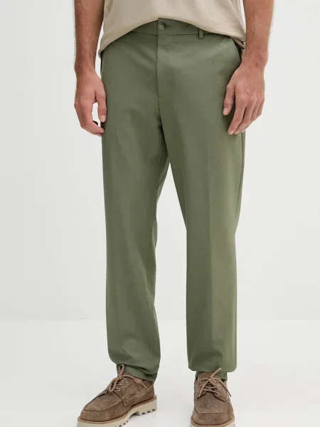 Kalhoty s příměsí vlny BOSS ve střihu chinos zelená