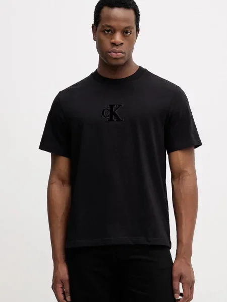 Тениска Calvin Klein Jeans с апликация черно