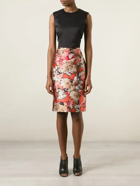 Fustă Givenchy cu model floral din jacard galben