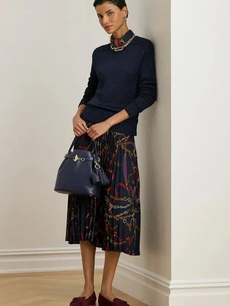 Lauren Ralph Lauren spódnica midi rozkloszowana granatowy