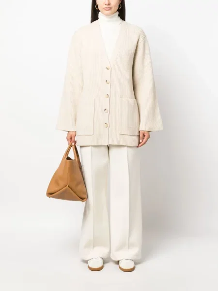 Vilnonės juosmuo kelnės Jil Sander balta