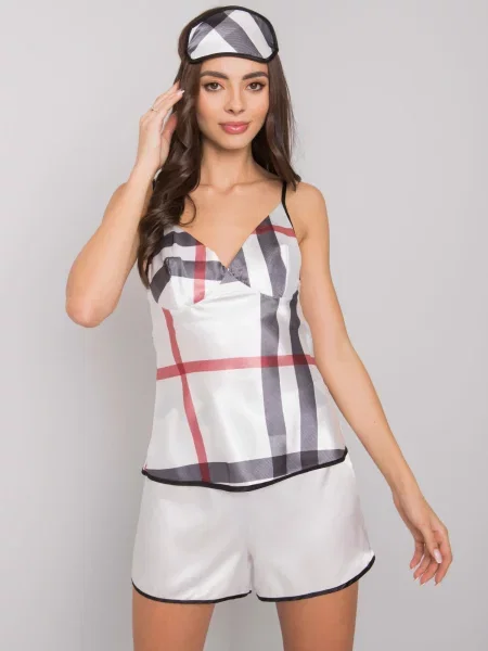 Pijamale Fashionhunters în carouri alb