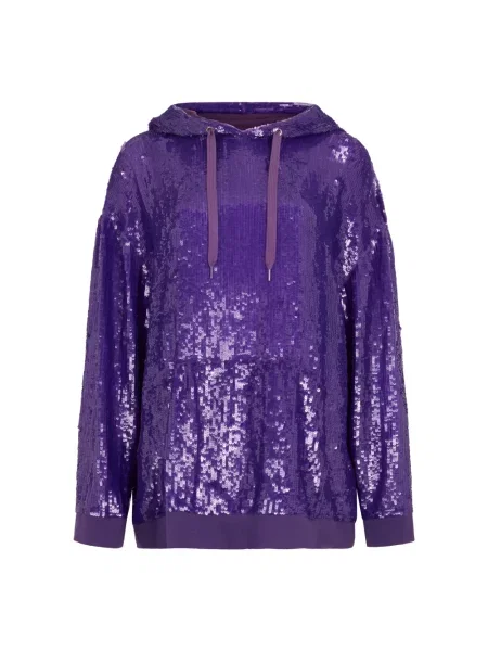 Bluza z kapturem Valentino Garavani z cekinami z kapturem fioletowa