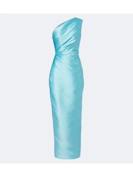 Rochie Solace London din satin cu un umăr gol albastru