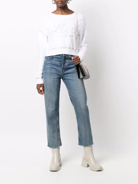 Pulover Love Moschino cu broderie alb